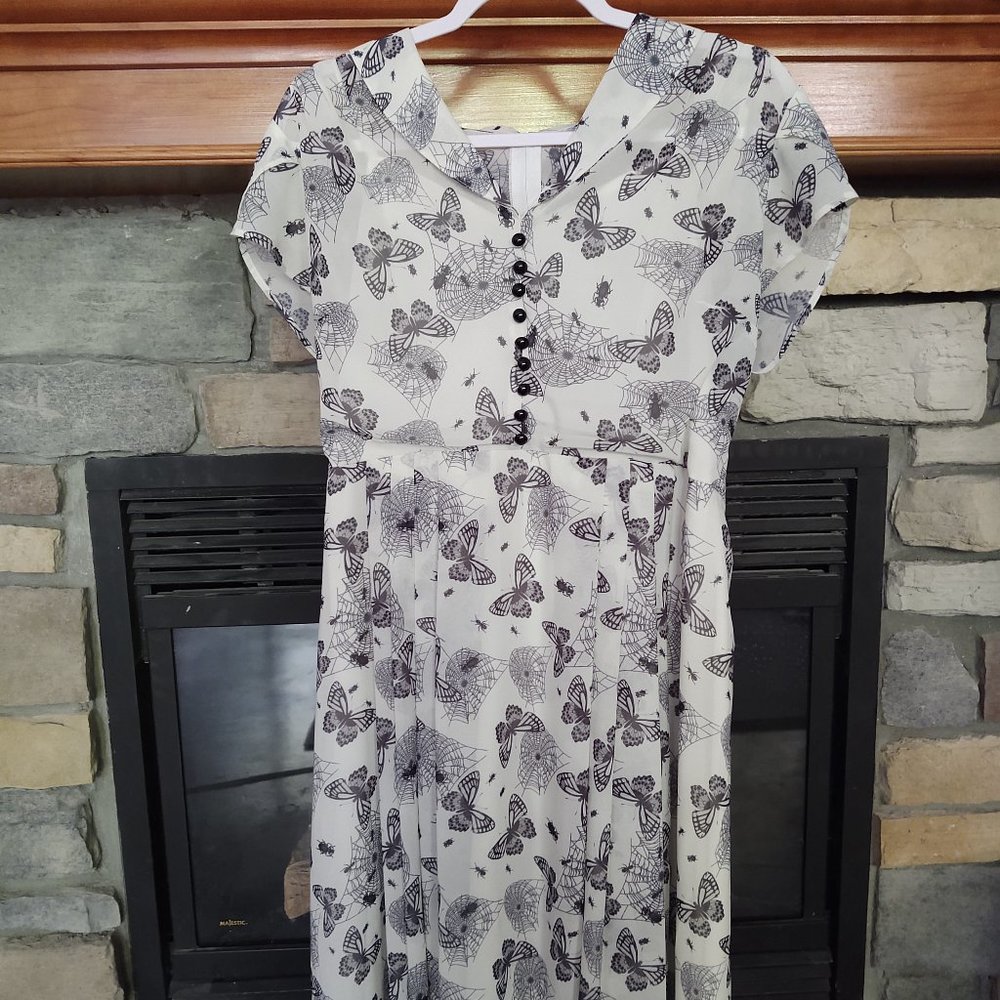 Hellbunny Spiderwebs and Butterflies Collared Dres